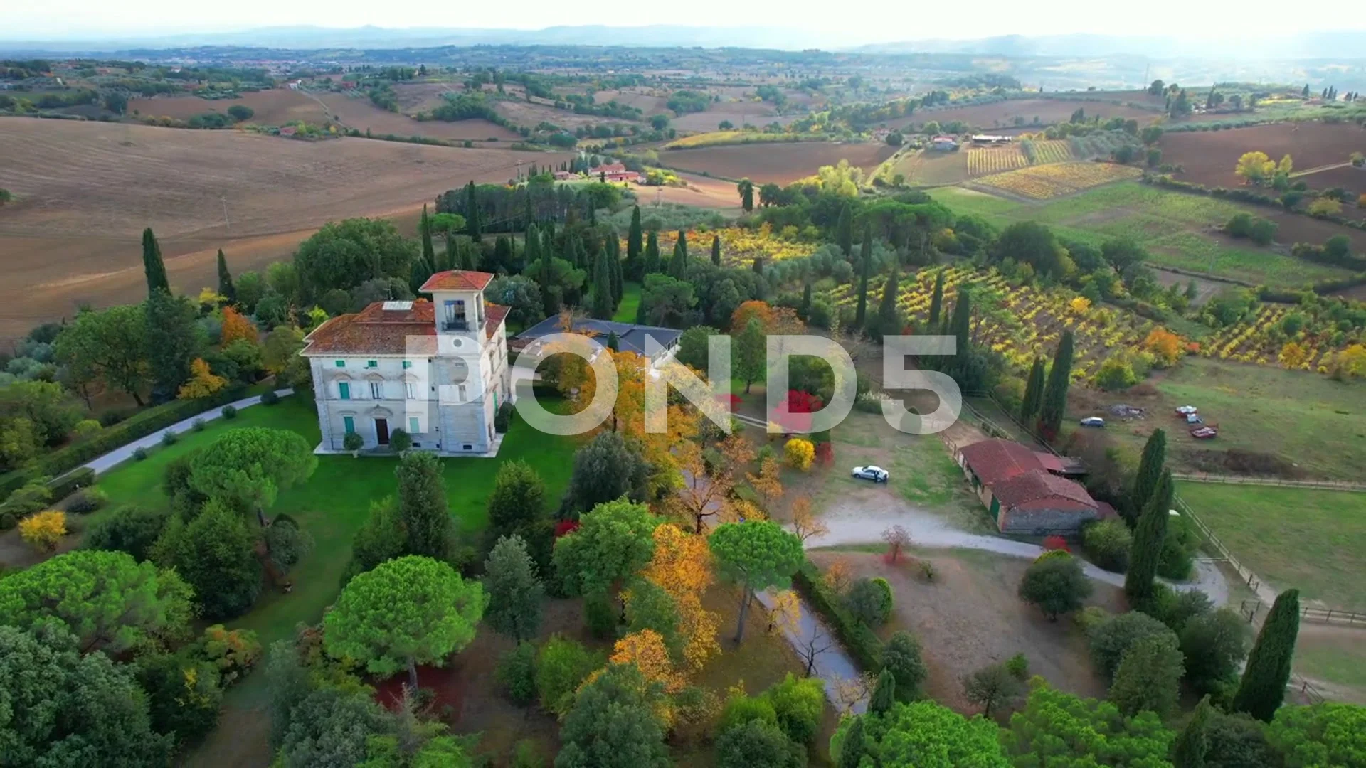 Villa Magi Foiano della Chiana Aerial orbit drone view Arezzo Tuscany Garden