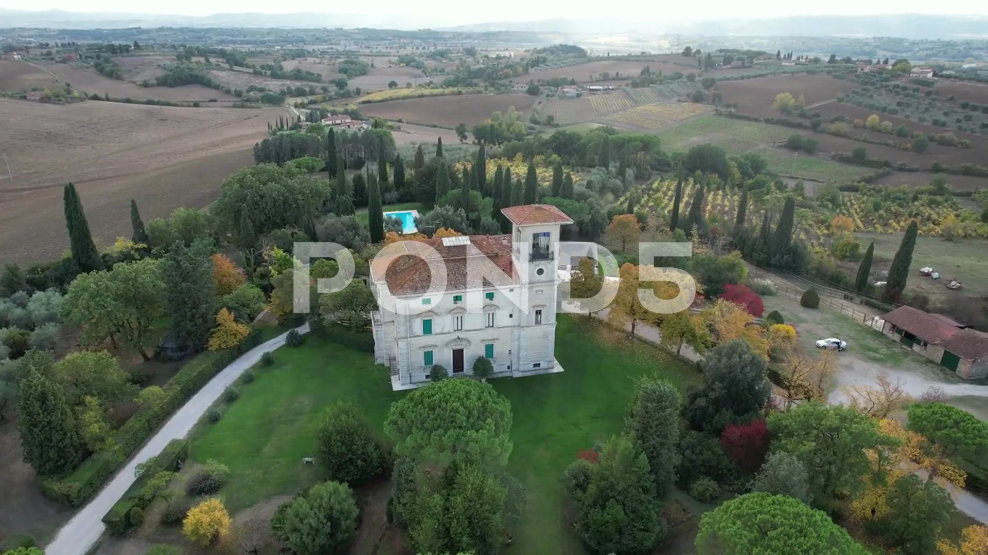 Villa Magi Foiano della Chiana Aerial orbit drone view Arezzo Tuscany Landscape