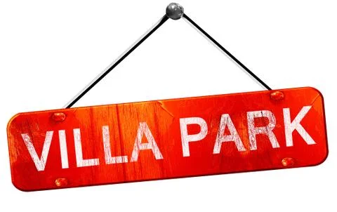 Villa park, 3D rendering, a red hanging sign Stock Illustration