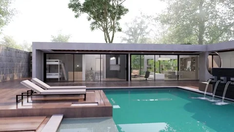 Villa poll design. front yard design and video animation Stock Footage 278686850