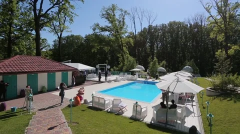 Villa with pool is preparing for the wedding ceremony Stock Footage 61336157