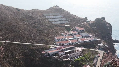 Village and solar panels on cliffs, Berlenga Island Portugal Stock Footage 320639065