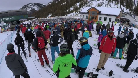 In the village at the bottom of the ski resort. Stock Footage 73080045