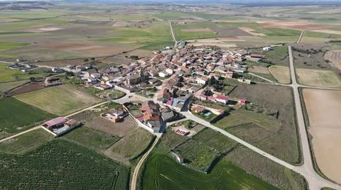Village of Casaseca del Campean, Zamora, Spain. Drone photo. Stock Photos