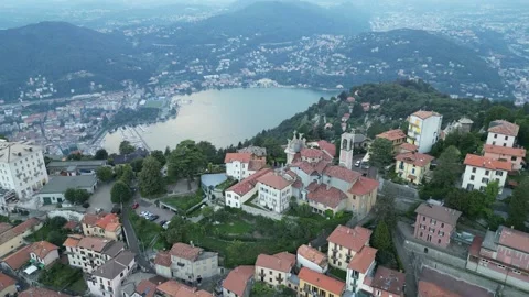 Village in Como Lake, Italy, drone shot Stock Footage 258952553