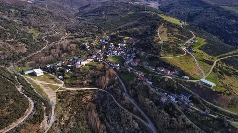 VILLAGE FROM DRONE VIEW Stock Photos