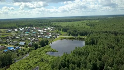 Village on the edge of the lake Stock Footage 139345954