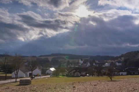 Village in Eifel with cloudy sky Foto stock