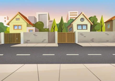 Village in the evening Stock Illustration