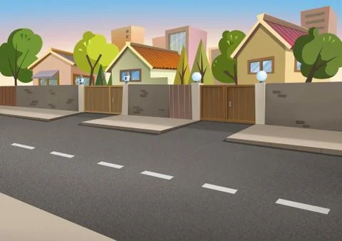 Village in the evening Stock Illustration