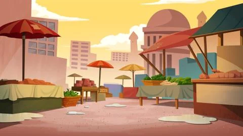 Village in the evening Stock Illustration