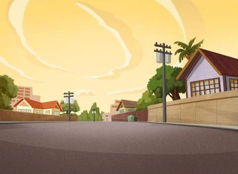 Village in the evening Stock Illustration