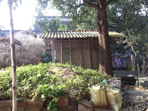 Village farmer rice processing &amp; storing tree, Hut With Blank Space &amp; Lifestyle Stock Photos
