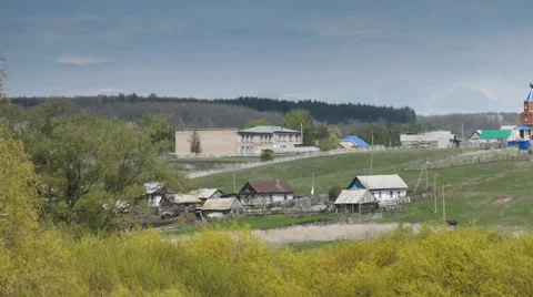 Village on the forest background Stockbeeldmateriaal 62642064