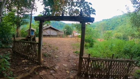 Village gate in the mountain Video stock 273635881
