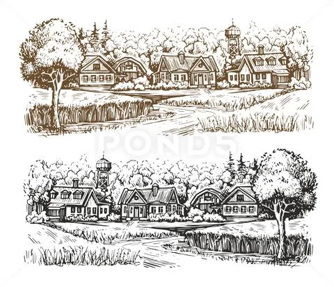 Village drawing african hi-res stock photography and images - Alamy