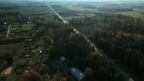 Village layout with connecting roads, Remote village network with fields and Vídeos de archivo 320023958