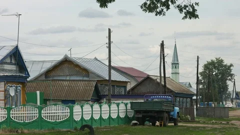 Village with a mosque Stock Footage 73783590