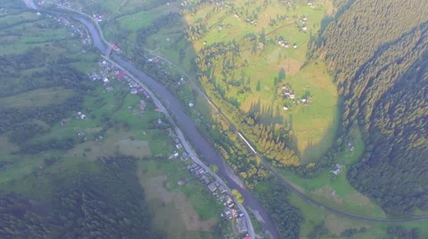 The village in a mountain canyon. aerial view Stock Footage