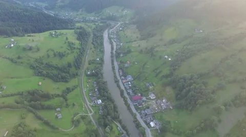 Village in the mountains at dawn Stock Footage