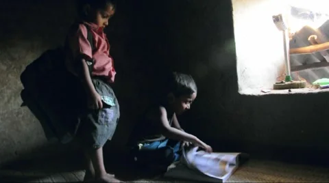 Village poor boy studying  Stock-Footage 48220099