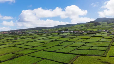 Village Of Raminho And Green Patchwork Fields On Terceira Island, Azores Stock-Footage 335998589