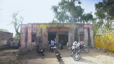 Village Ration Shop with People in Queue Stock Footage 310935919