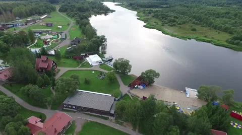Village on the river erial view Stock Footage 61914485