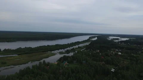 Village on the river erial view Stock Footage 61914608