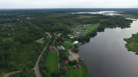 Village on the river erial view Stock Footage 61915472