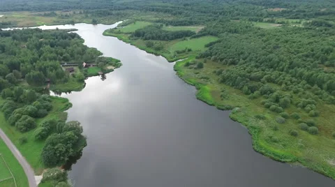 Village on the river erial view Stock Footage 61915551
