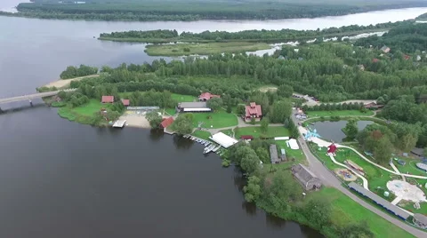 Village on the river erial view Stock Footage 61915936