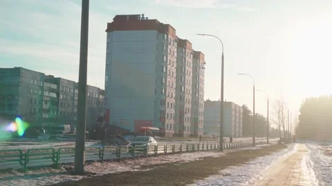 Village. Spring and city. Mud, slush, snow. Water on city streets Stock Footage 228887225