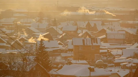Village at sunset winter background Stock Footage 87770925