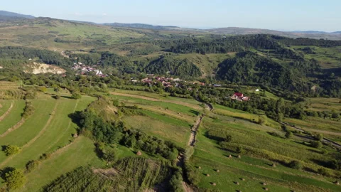Village in Transylvania seen from above in September Stock Footage