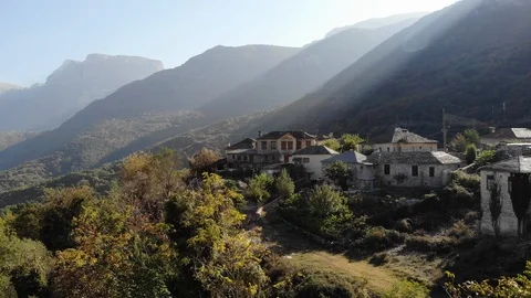 Village under misty mountains Video stock 106948509