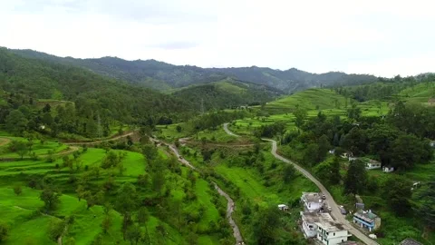 Village view roads along withe river in uttrakhand india Stock Footage 221399472