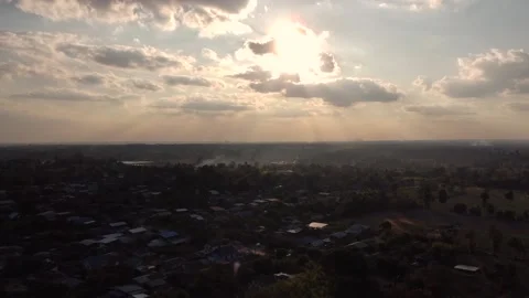 Village view In the sunset, from the high angle shot against the light Stock Footage 146348454