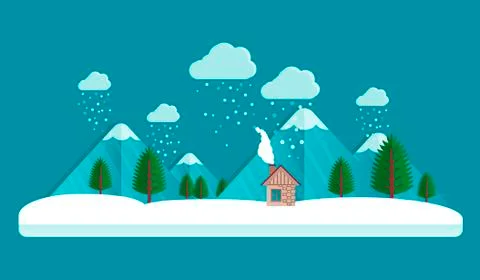 Village in winter flat style Stock Illustration