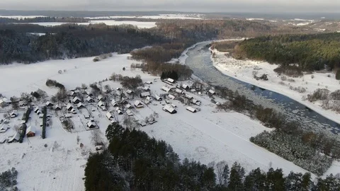 Village at winter Stock Footage 101093253