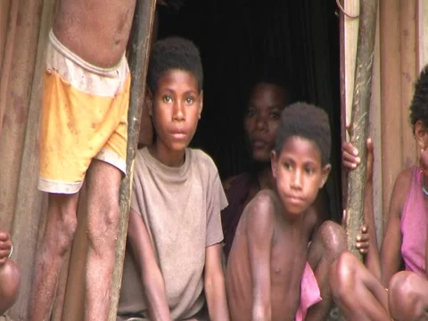Villagers in doorway Stock Footage 3553554