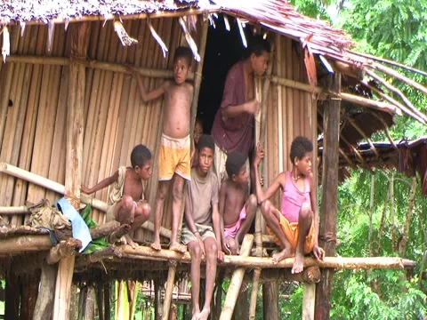 Villagers in doorway Stock Footage 3556502
