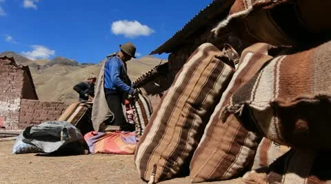 Villagers with potato sacks getting ready 库存影片 22244974
