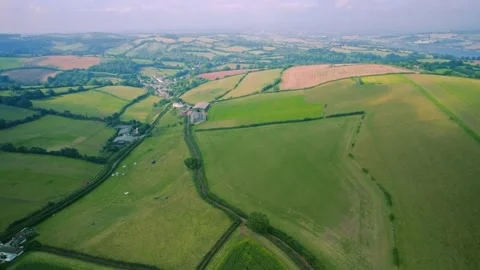 Villages and Fields from a drone, Devon, England, Europe Stock-Footage 161003259