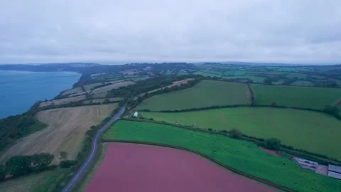 Villages and Fields over Labrador Bay and River Teign from a drone, Devon Stock-Footage 161705366