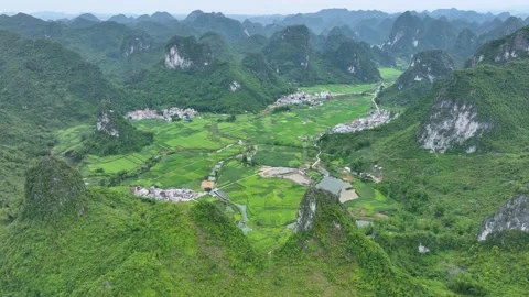 Villages and Rice Fields within the Mountains Stock Footage 219402417
