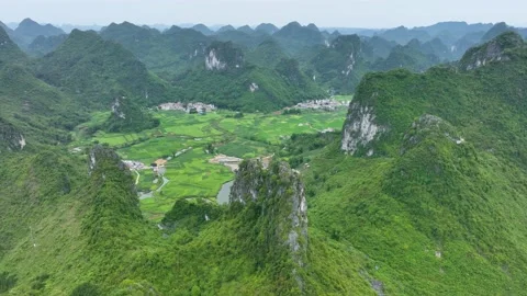 Villages and Rice Fields within the Mountains Stock Footage 219402553