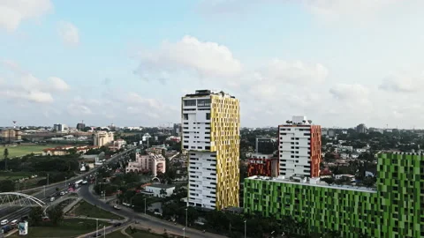 Villaggio aera in Accra in Ghana a place composed of modern colored buildings Stock Footage 219231478