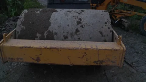 Villano, Ecuador, 20-4-2021: Close up of the cylindrical wheel of a roadroller Stock Footage 152861953