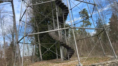 Villingen Observation Tower in Forest Germany on Sunny Spring Day Stock Footage 334063738